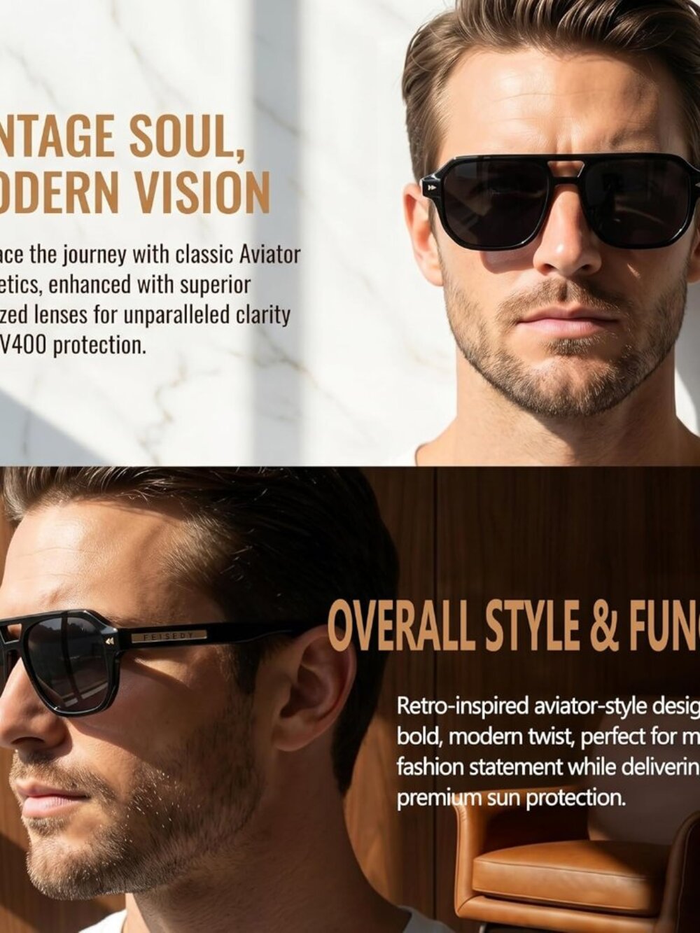 Polarized Aviator Sunglasses Men Women, Retro 70s Style Design - UV400 Protectio - Picture 2 of 9